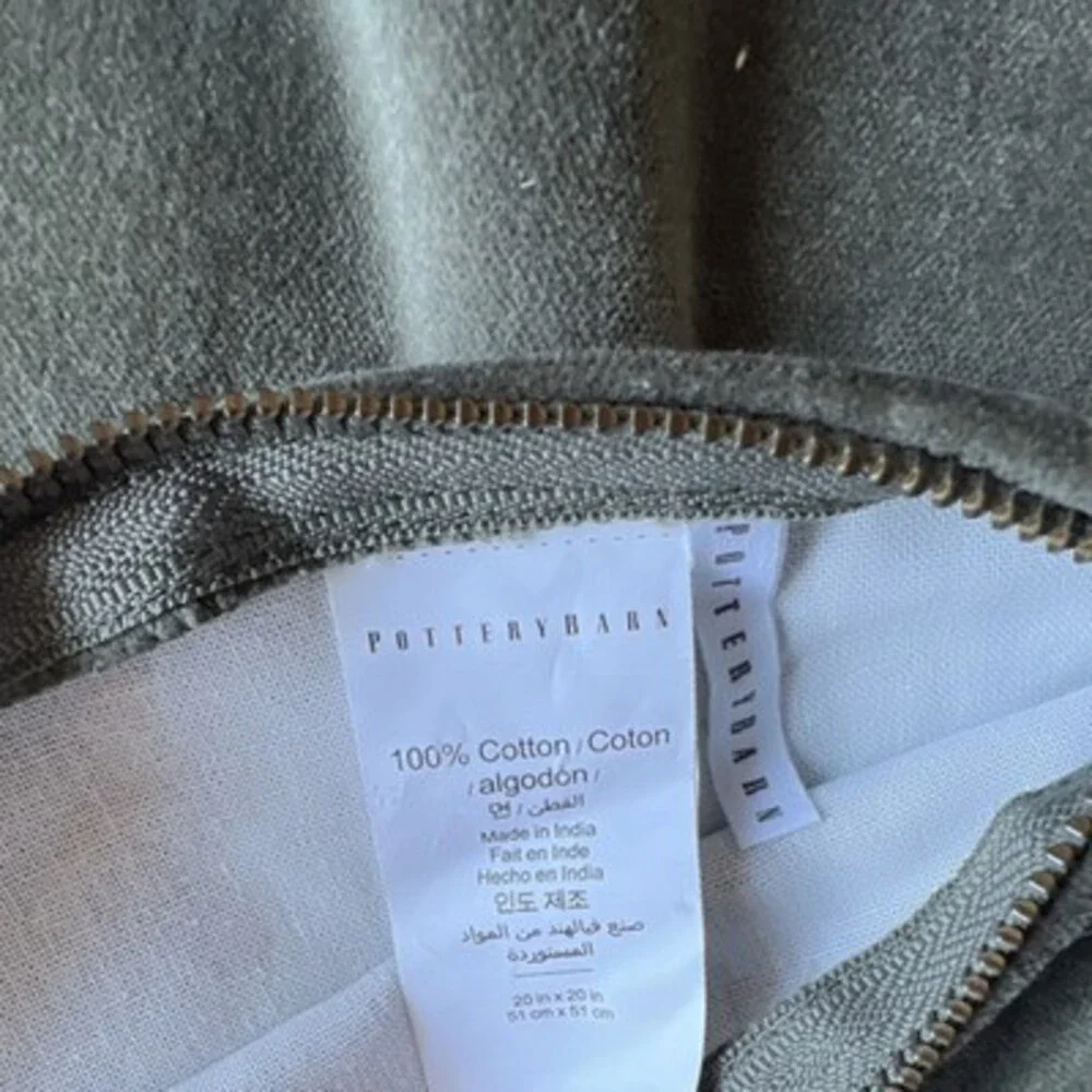 Pottery Barn Euro Pillow Sham Olive Green 100% Cotton Zip Closure Square 20x20